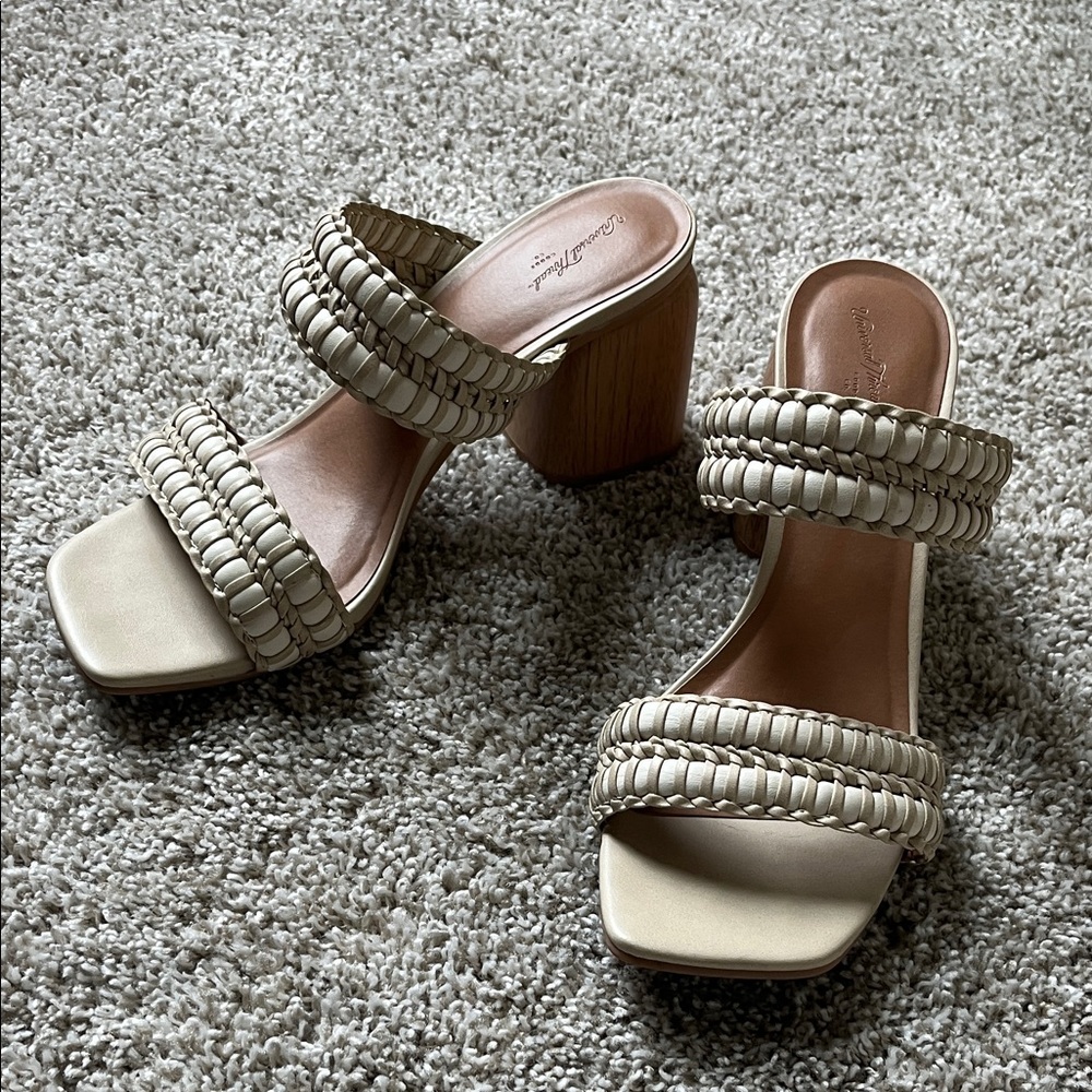 Cream Woven Heeled Sandals